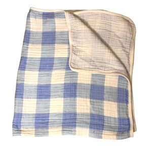Lila & Jack Muslin Baby Blanket Swaddle Infant Nursery Plaid Blue White bv